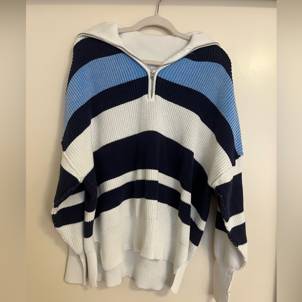 Blue and white striped Aerie Half Zip💙